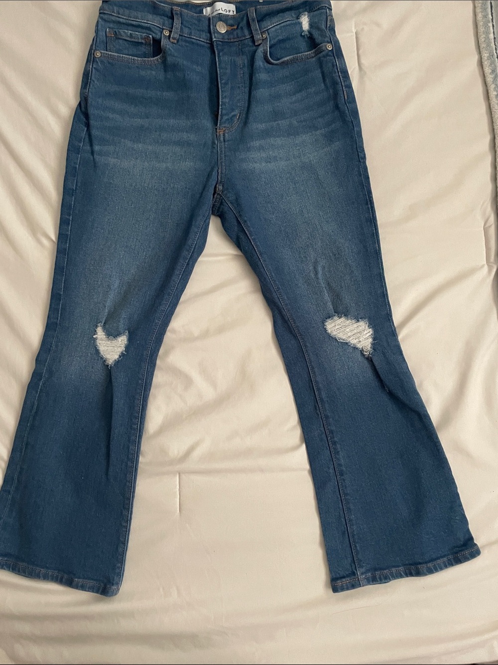 LOFT Medium Blue Distressed Flare Jeans